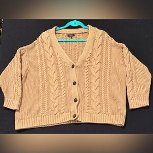 Quince 100% Organic Cotton Oversized Tan Cable Cardigan Women’s Size Medium